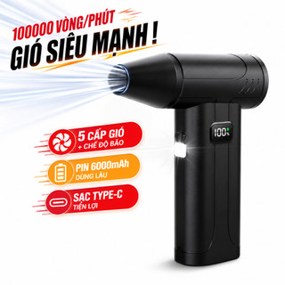 Máy Thổi Bụi Quạt turbo Cầm Tay 100000RPM Pin 6000mAh Type-C 5 Cấp Gió + Chế Độ Turbo LED Đa Năng Vệ Sinh PC Laptop Ô Tô