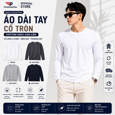 Áo thun dài tay nam cổ tròn chất Cotton 4 chiều Pigofashion Mềm Mại, thoáng mát, Co Giãn, Giữ Nhiệt Tốt SPMADT08