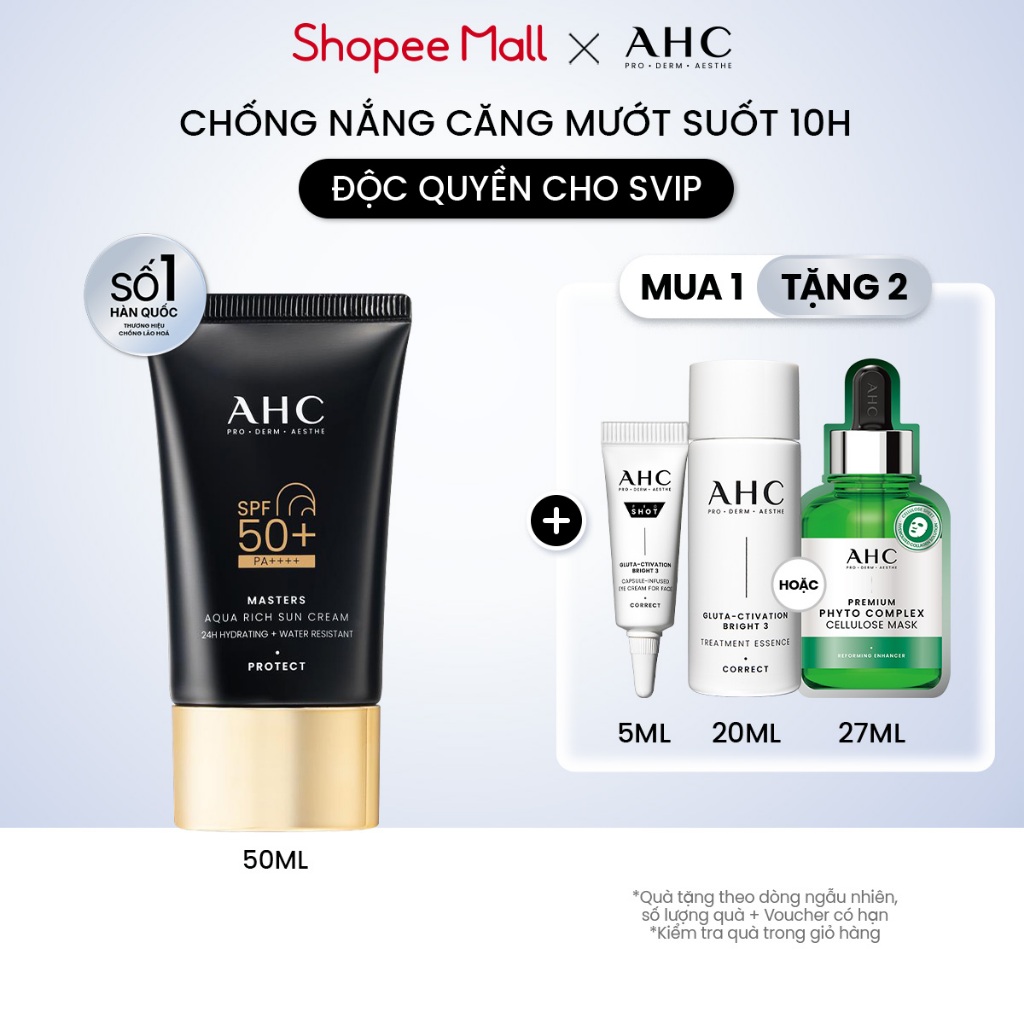 [SVIP] Kem chống nắng AHC phổ rộng 400nm căng mướt da chuẩn Hàn Masters Aqua Rich Sun Cream
