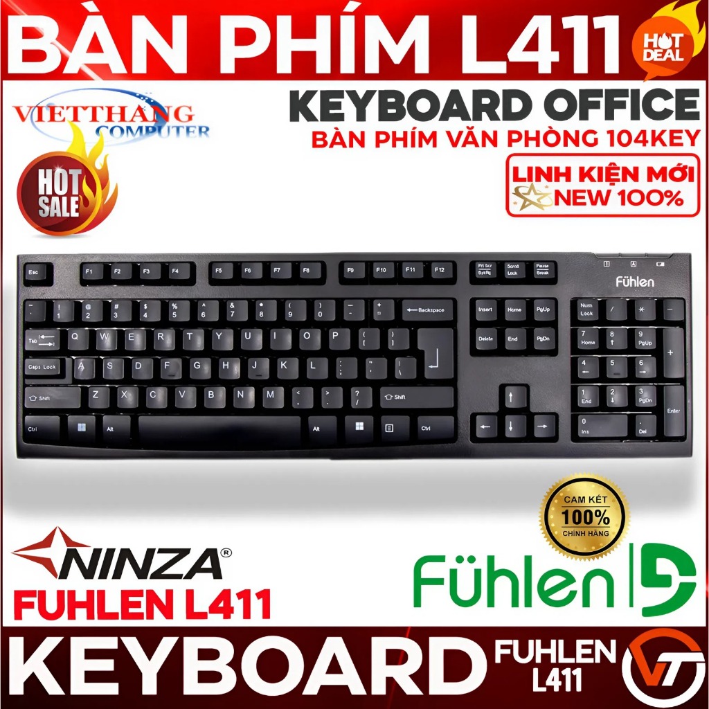 Bàn phím Có dây Chơi Game & Văn Phòng Fulhen L411 chính hãng Ninza Chơi Game Aoe Quán Net New 100%