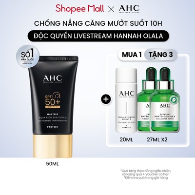 [AHCxĐộc quyền HANNAH] Kem chống nắng AHC phổ rộng 400nm căng mướt da chuẩn Hàn (50 ml) Masters Aqua Rich Sun Cream