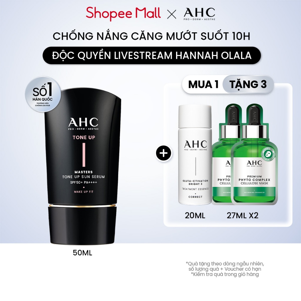 [AHCxĐộc quyền HANNAH] Serum Chống Nắng Hiệu Chỉnh Sắc Da, Nâng Tone Chuẩn Hàn (50 ml) AHC MASTERS T