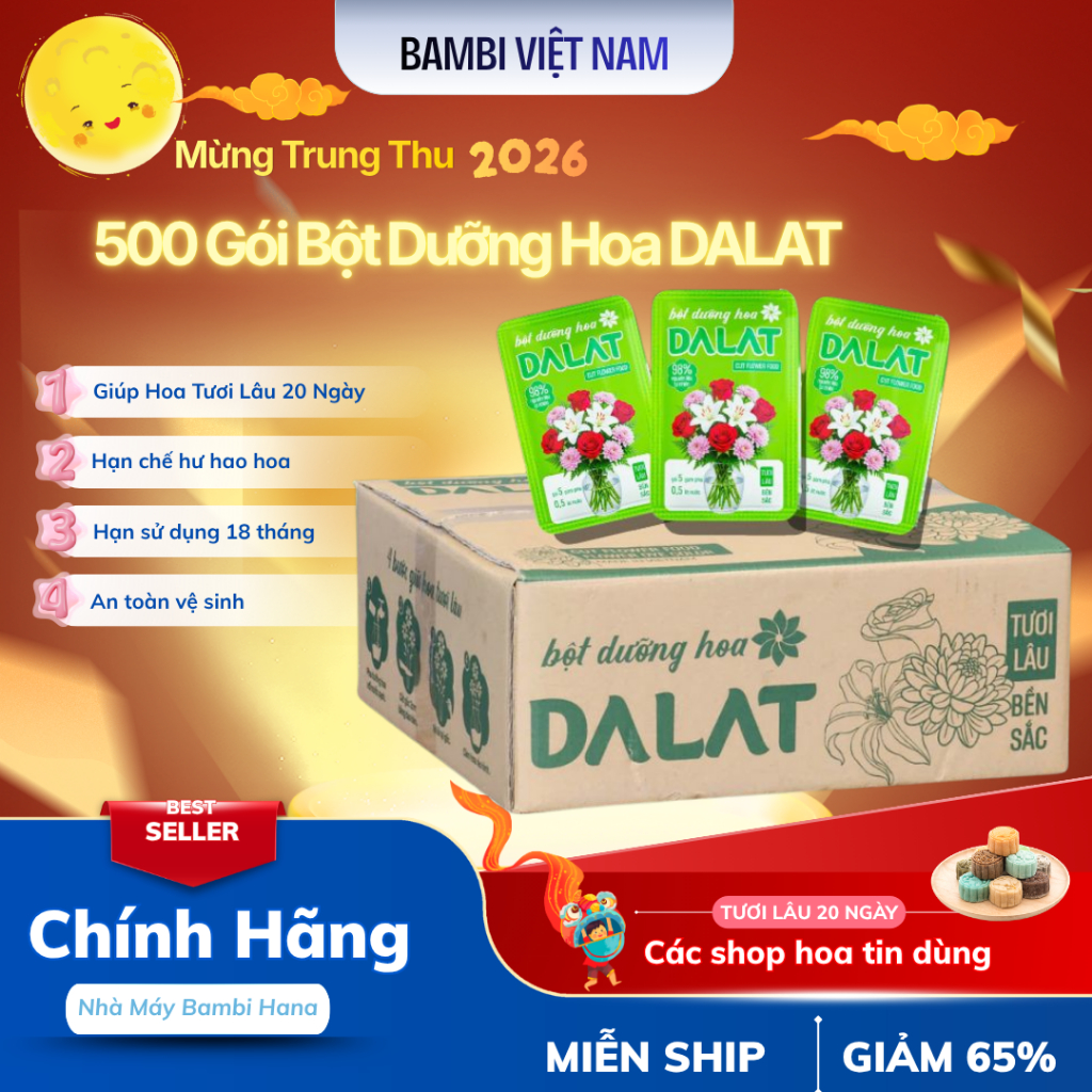 Thùng 500 Gói bột dưỡng hoa tươi lâu DALAT Hasfarm Giúp Cho Hoa Tươi Lâu 20 Ngày - Công Nghệ Cao Cấp