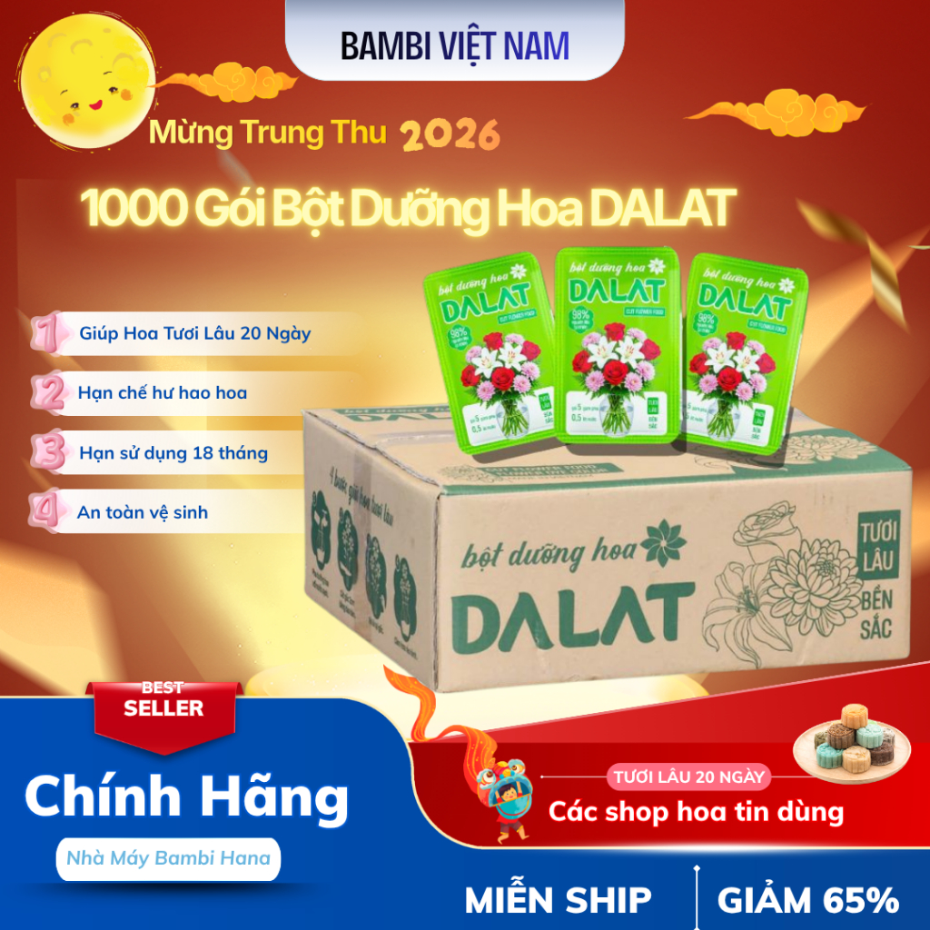 Thùng 1000 Gói bột dưỡng hoa tươi lâu DALAT Hasfarm Giúp Cho Hoa Tươi Lâu 20 Ngày Công Nghệ Cao Cấp