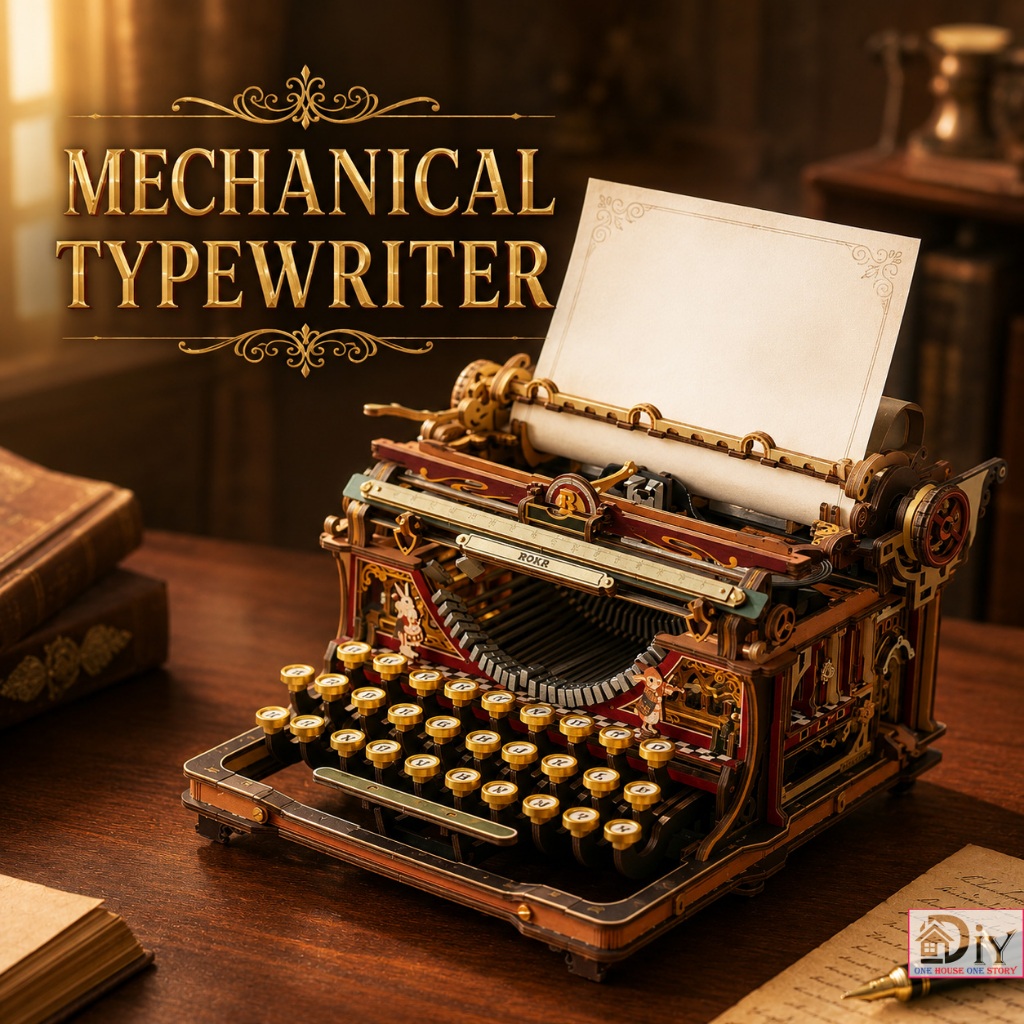 Mô hình Máy đánh chữ cơ học tự lắp ráp bằng gỗ 3D DIY Rokr Robotime | Mechanical Typewriter Quà tặng