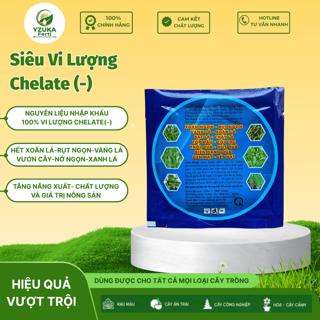 Phân Bón Lá Siêu Vi Lượng Chelate YZUKA  8gr- Chống Vàng Lá, Xoăn lá, Xoăn ngọn, Xanh Lá, Ra Hoa, Đậ