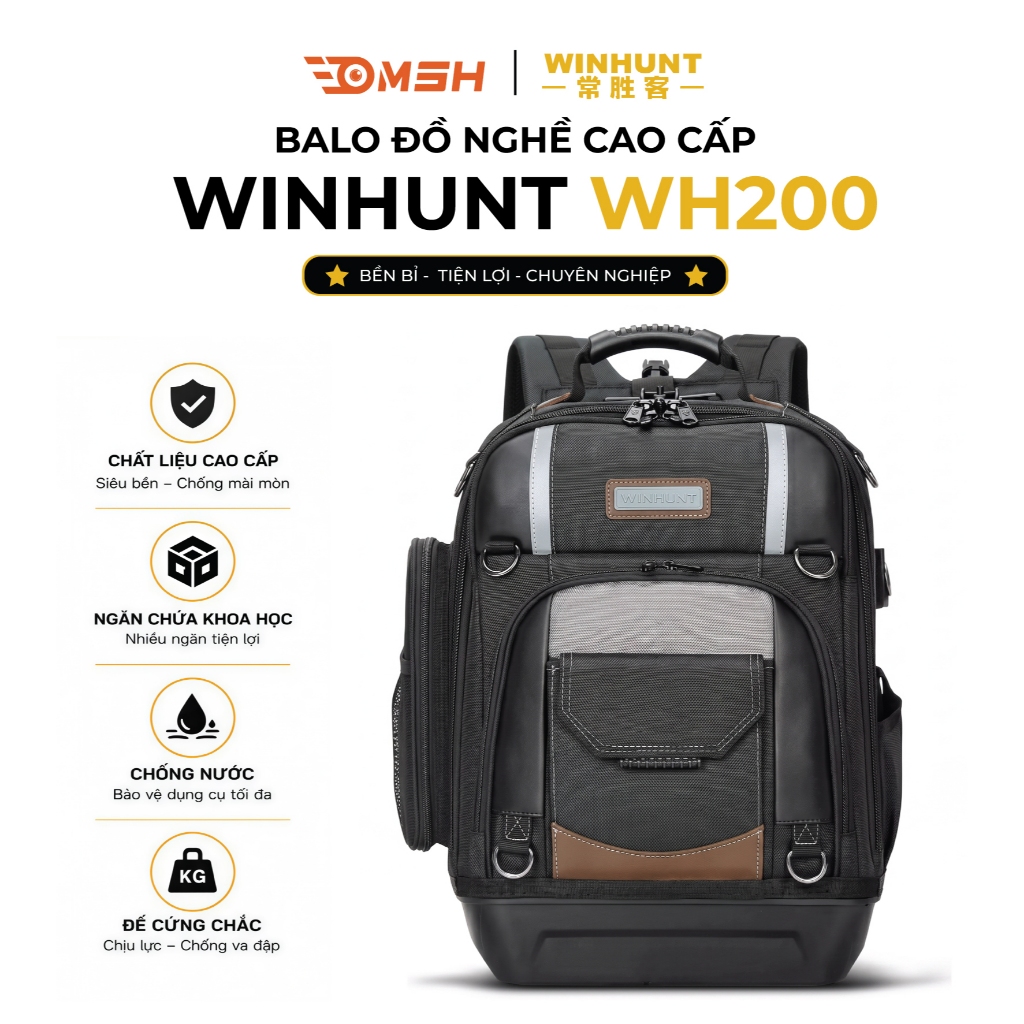 Balo Đồ Nghề WINHUNT WH200 Cao Cấp - Túi Đựng Dụng Cụ Cho Thợ Điện, Điện Lạnh, Cơ Khí, Kỹ Thuật Chốn