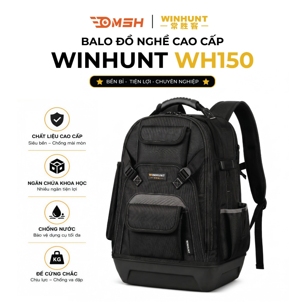 Balo WINHUNT WH150 Đựng Đồ Nghề Cao Cấp - Túi Đựng Dụng Cụ Đa Năng Cho Thợ Điện, Vải Oxford Siêu Bền