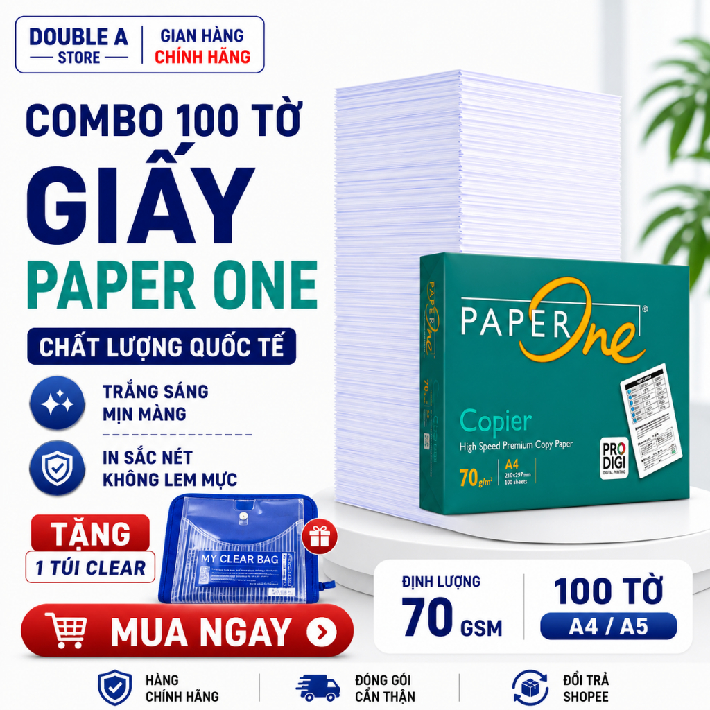 [TẶNG 1 TÚI CLEAR] 100 Tờ Giấy Paper One A4/A5 Chính Hãng – Giấy In, Photo, Vẽ Mỹ Thuật, Giấy Văn Ph
