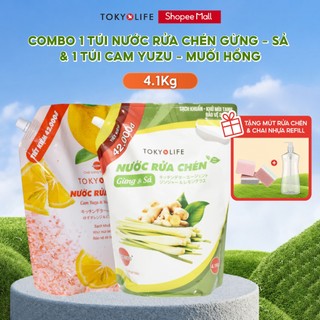 Combo 1 Túi Nước rửa chén Cam Yuzu & Muối Hồng và 1 Túi nước rửa chén Gừng Sả 4,1kg