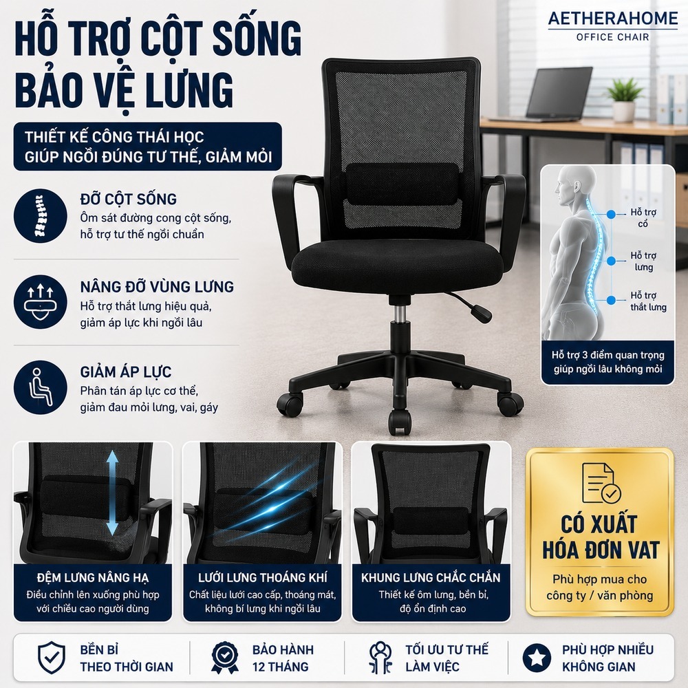 Ghế văn phòng|AetheraHome|thiết kế ghế lưới cao cấp| xoay 360 độ ghế|thích hợp học tập và làm việc | BigBuy360 - bigbuy360.vn