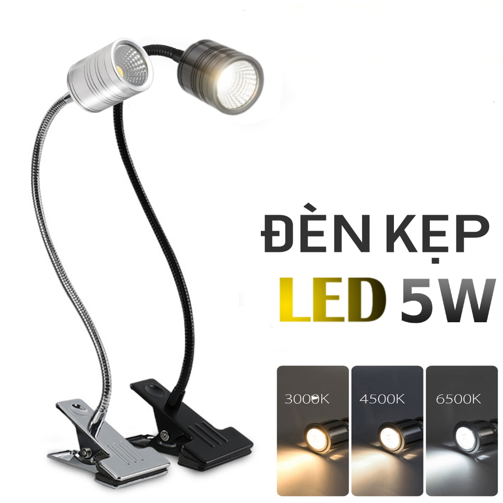 Đèn học và làm việc kẹp bàn, Đèn Led đọc sách đầu giường BOFIT 5W, Bóng Led COB siêu sáng chiếu rọi 