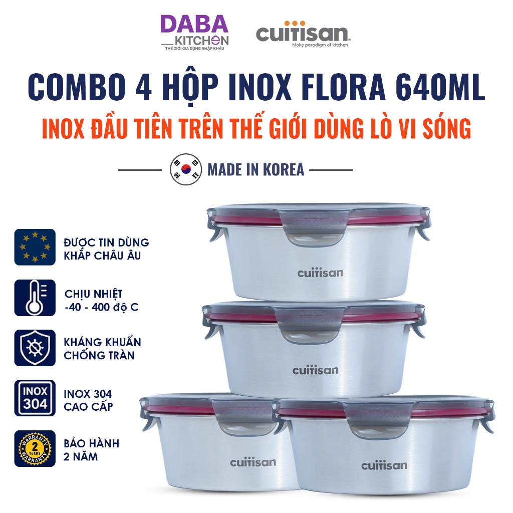 Combo 4 Hộp inox tròn cao cấp Cuitisan Flora 640ml No.5 - EC7-FR05