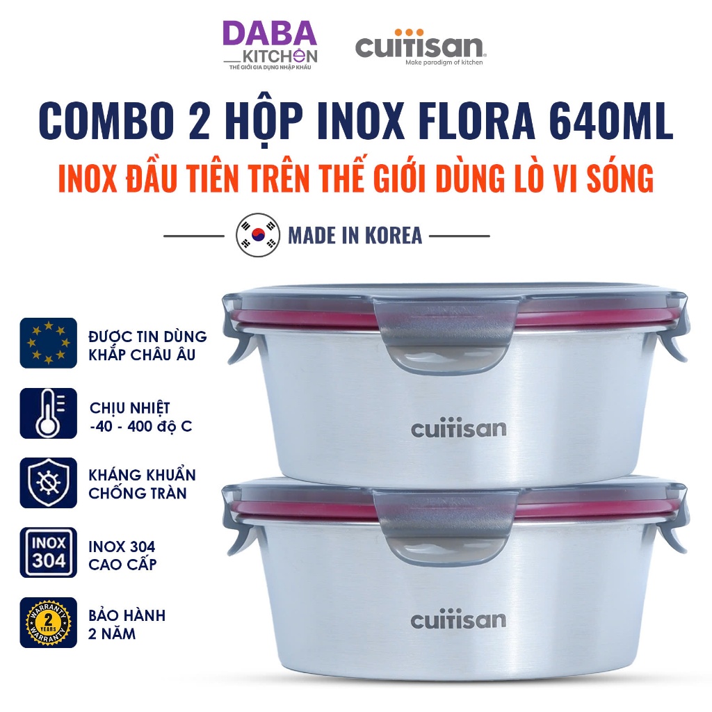 Combo 2 Hộp inox tròn cao cấp Cuitisan Flora 640ml No.5 - EC7-FR05