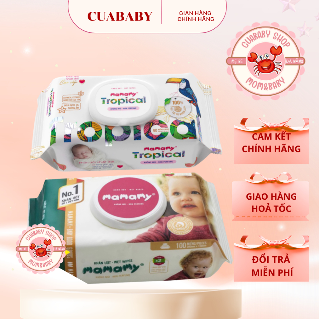 Khăn ướt không mùi Mamamy / khăn giấy ướt không mùi Mamamy Tropical ngừa hăm cho bé