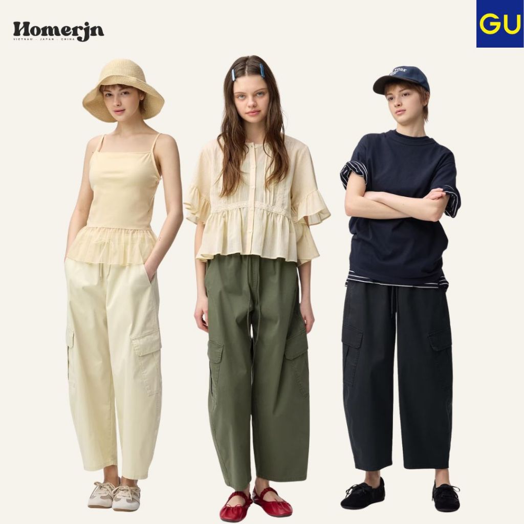 [GU JAPAN] Quần Cargo Dáng Cong Dài Đến Mắt Cá Chân Nữ GU Cargo Barrel Ankle Pants