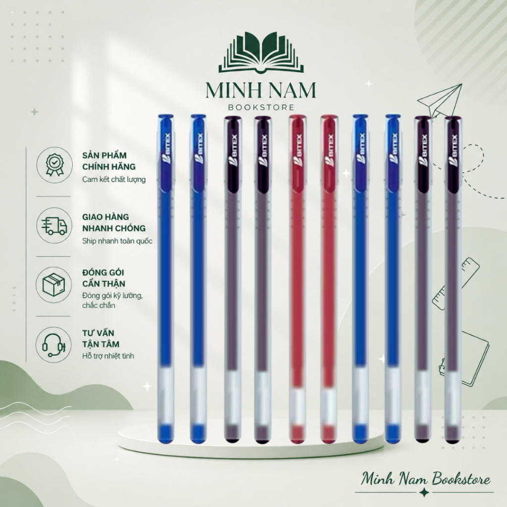 Hộp 20 cây Bút gel Bitex mực xanh, đen, tím, đỏ G04 - Minh Nam