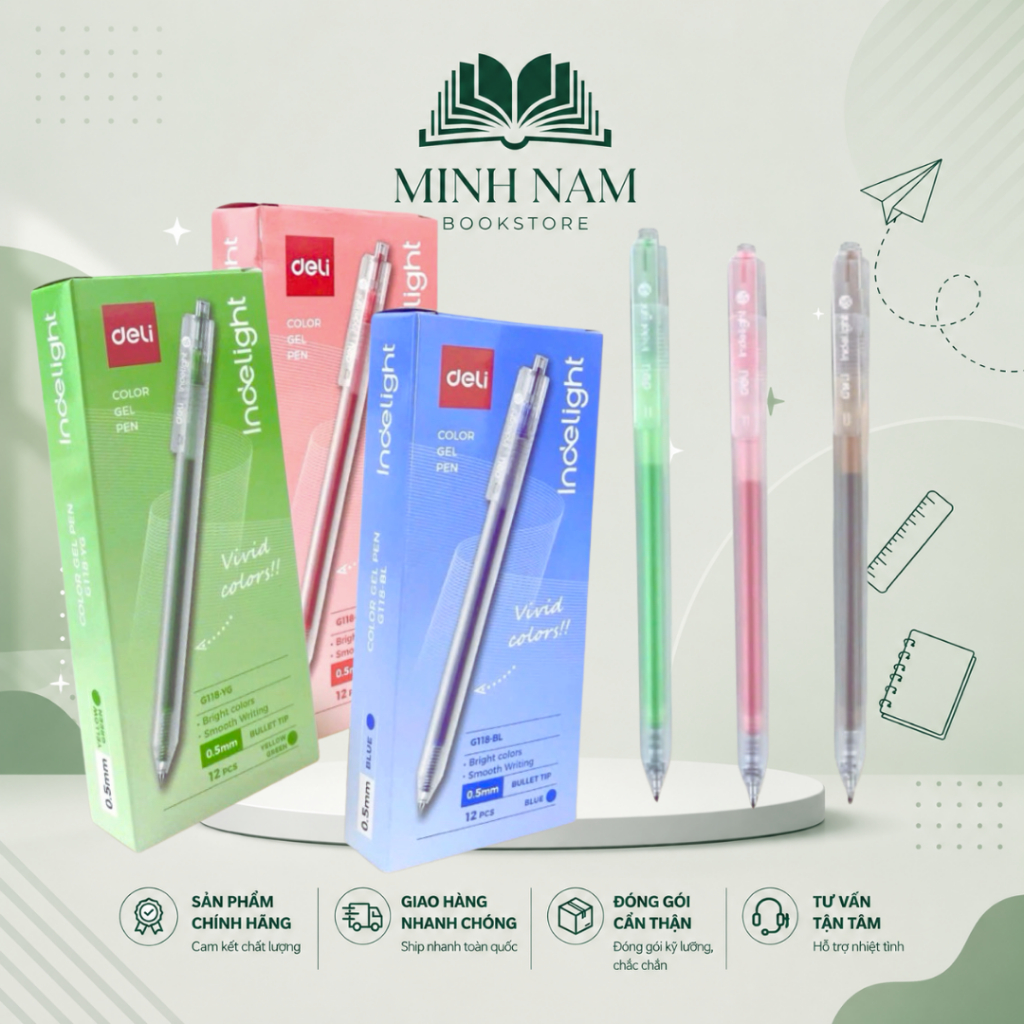 [Hộp 12 Cây] Bút Deli EG118 viết bi gel pen nhiều màu DELI G118.