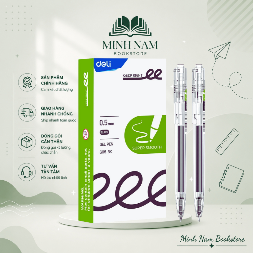 Bút Gel Văn Phòng Deli 0.5 mm - Deli G05 - Mực Xanh, Đen
