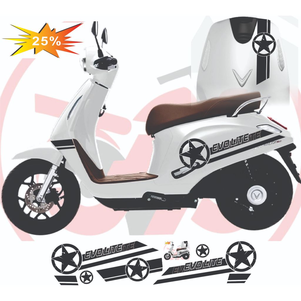 Tem Dán Xe EVO 200 - EVO LITE NEO  - EVO GRAND - EVO MAX  , mẫu Tem gôi sao đẹp , tem không Bay Màu 
