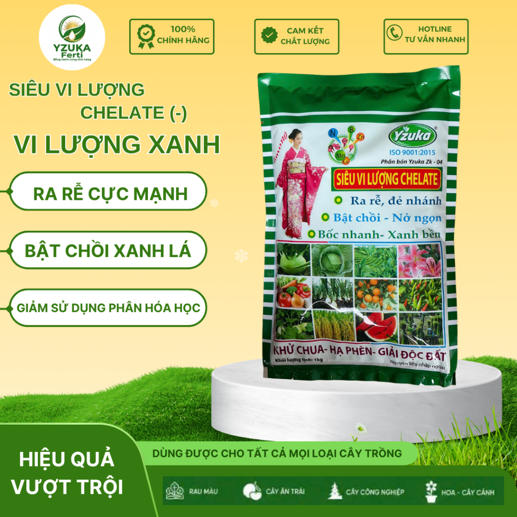 Phân Bón Lá Siêu Vi Lượng Chelate YZUKA Ferti Gói 1kg - Xanh Lá, Chống Vàng Lá, Tăng Ra Hoa, Đậu Trá