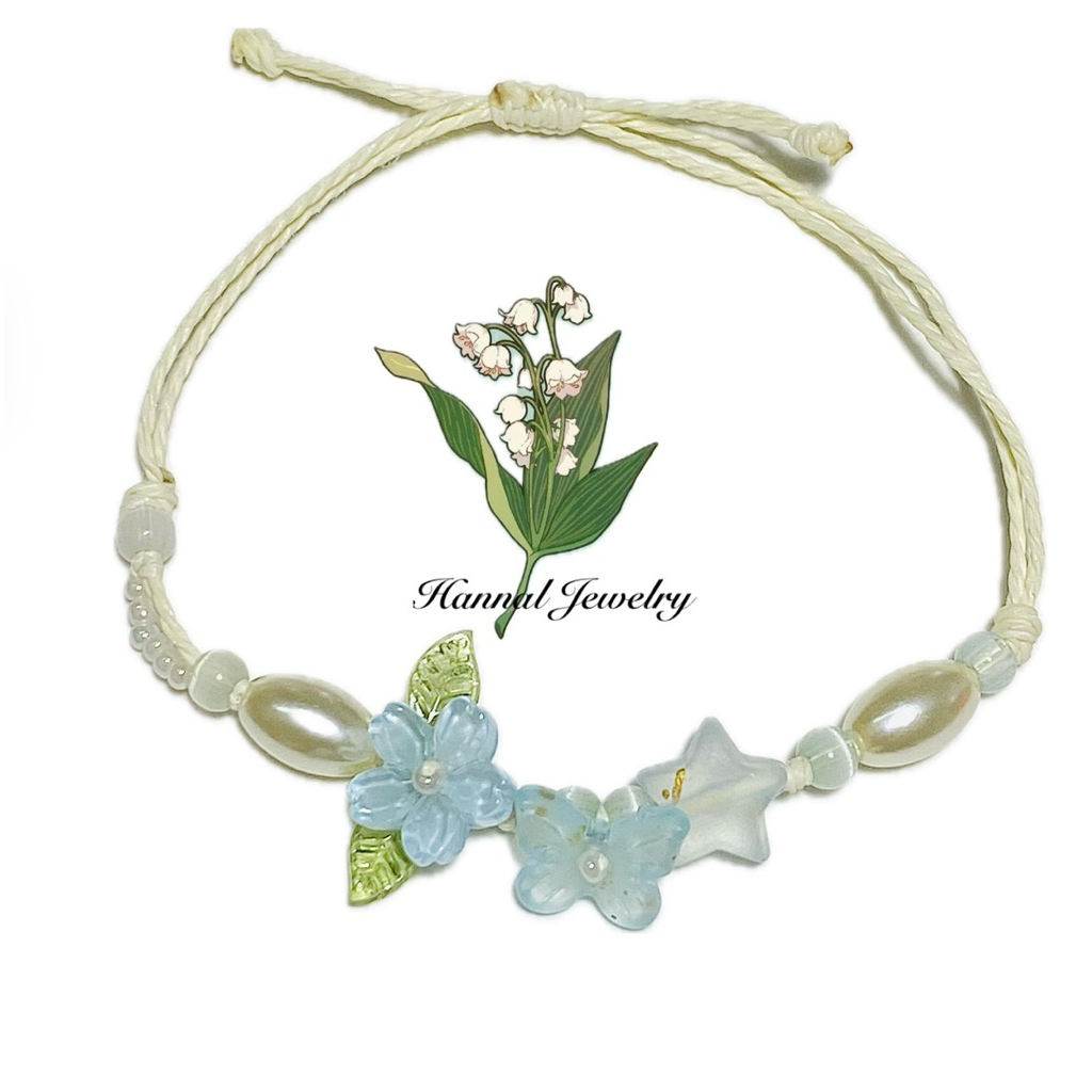 |Hanna Jewelry| Vòng tay hoa màu xanh biển- Mẫu 1