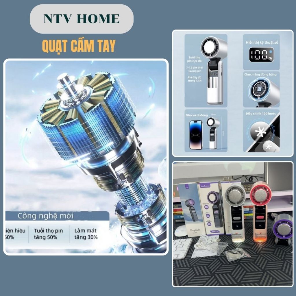 NTV HOME Quạt sò lạnh,QUẠT CẦM TAY pin 6000mAh-199 cấp độ gió