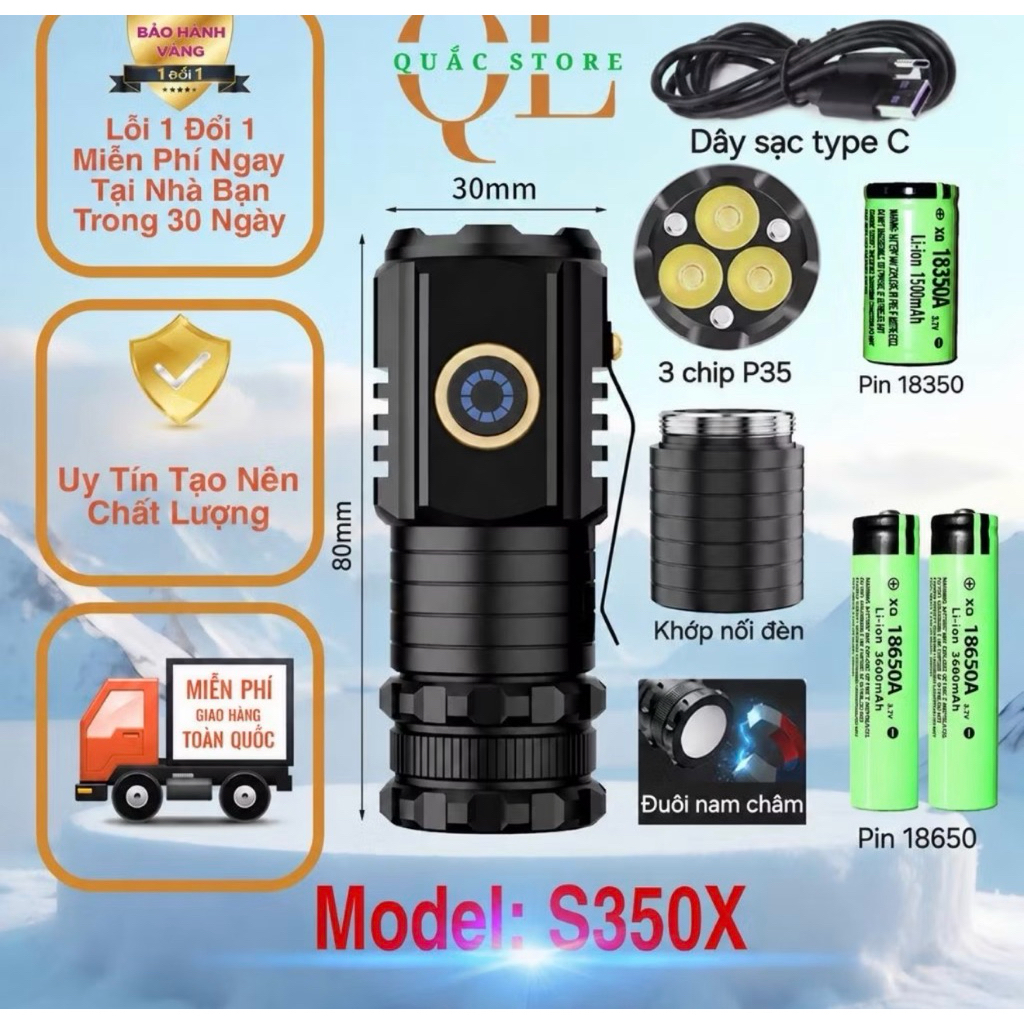 (Combo Siêu Hời) Bộ Đèn S350X siêu sáng, kèm 3pin, tiện gọn, đa năng
