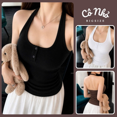 Áo Thun Cổ Yếm Bigsize Nữ Dáng Croptop Hở Lưng Ôm Body Vải Thum Tăm Cho Chubby G5