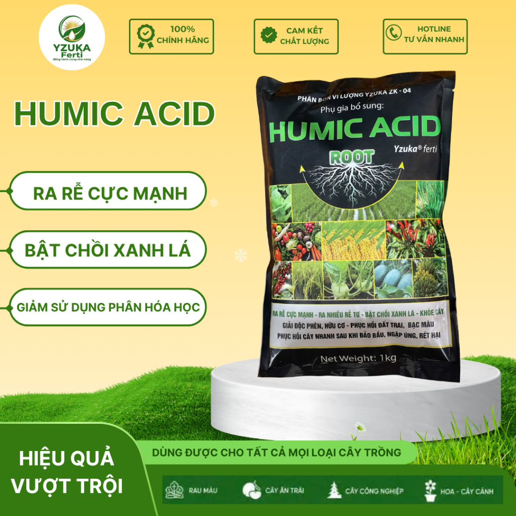 Phân Bón Humic Acid YZUKA Ferti 1kg - Kích Rễ, Xanh lá, Cải Tạo Đất, Phục Hồi Cây, Tăng Hấp Thu Dinh