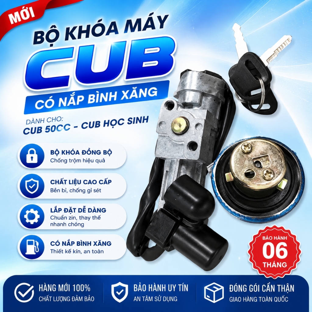 Bộ Khóa Máy Có Nắp Bình Xăng Cho Xe Cub 50cc | Ổ Khóa Điện Kèm Chìa Khóa Bền Bỉ Chống Rơ Lắp Đặt Nha