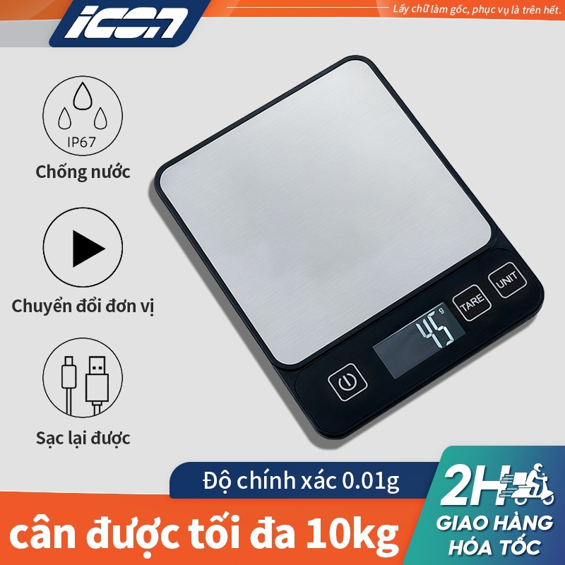 Cân Bếp Điện Tử ICON - Chính Xác 0.1g-10kg, Mặt Inox Chống Nước, Có Chức Năng Trừ Bì | Làm Bánh, Pha Chế, Cân Thực Phẩm