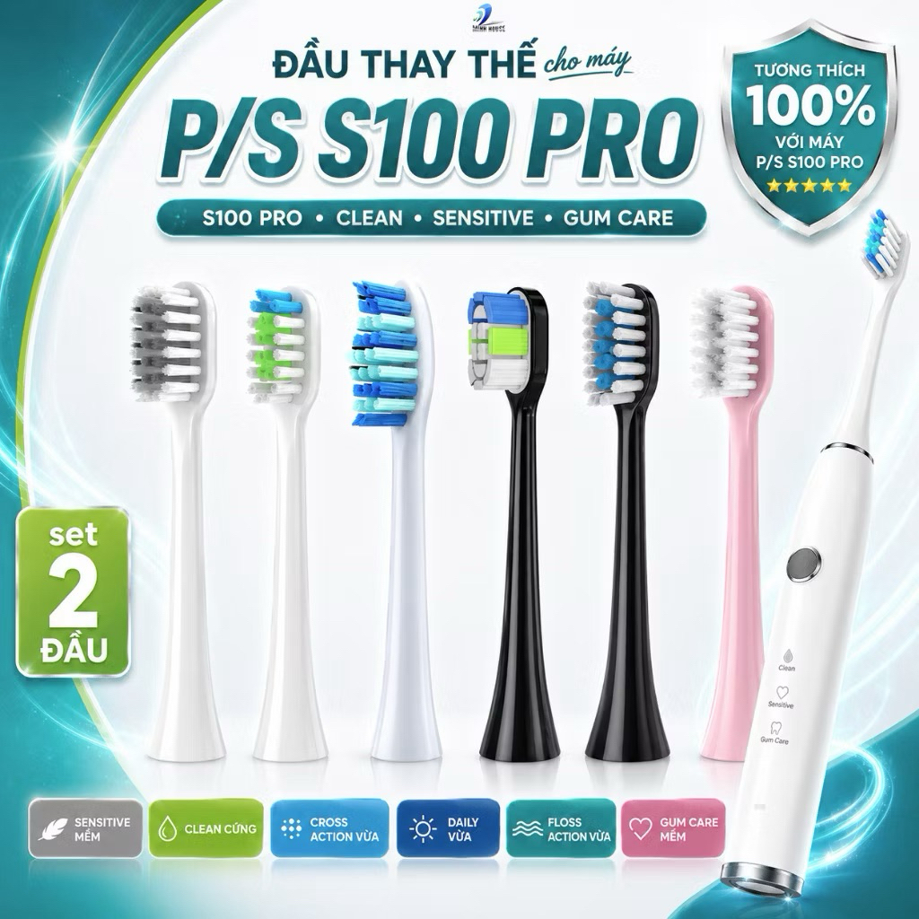 Sét 3 Đầu bàn chải đánh răng điện thay thế cho P/S S100 Pro, (Không lắp cho máy Ps Sonic Expert)-Pk 