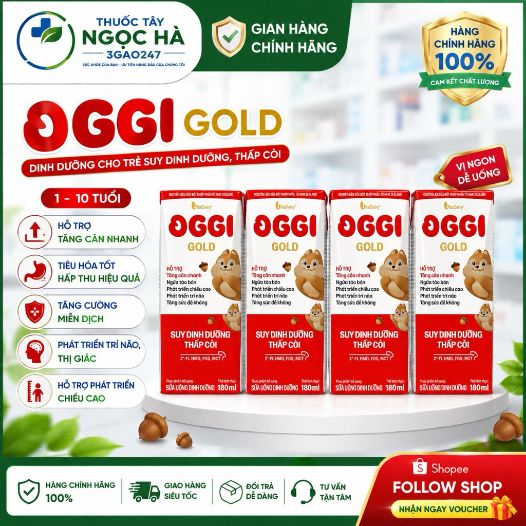 Thùng Sữa bột pha sẵn Oggi Gold hộp 110ml vs 180ml