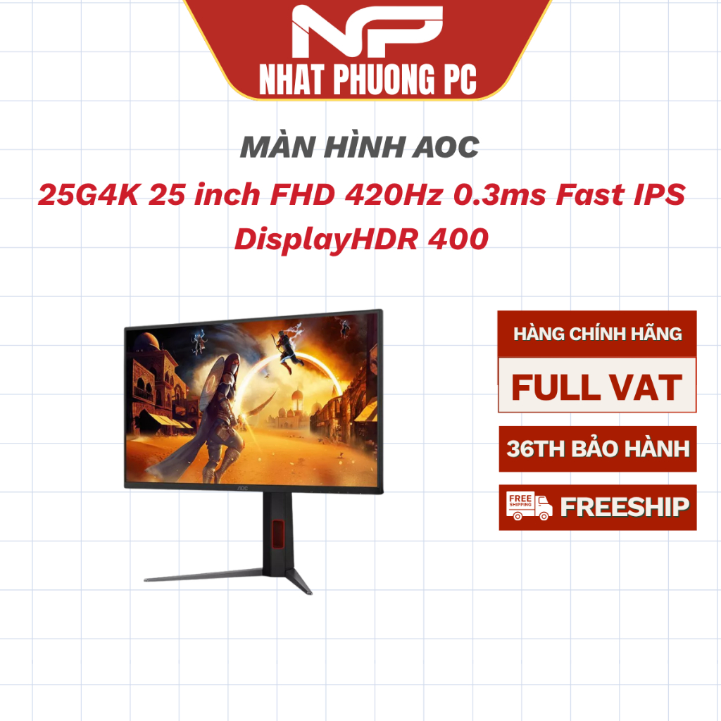 Màn hình Gaming AOC 25G4K 25 inch FHD 420Hz 0.3ms Fast IPS DisplayHDR 400