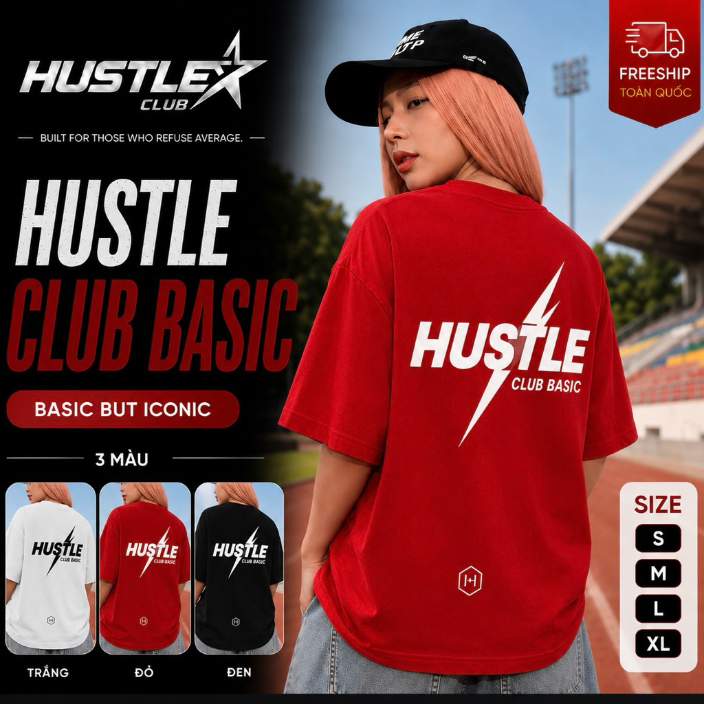 Áo Thun Oversize Hustle Club Unisex Form Rộng 100% Cotton Cao Cấp