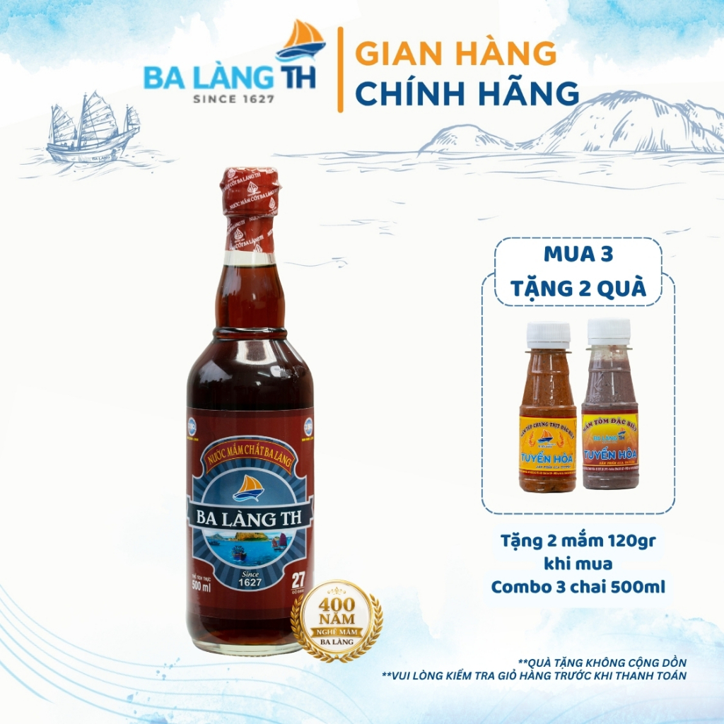Nước Mắm Chắt Sành Ba Làng TH 400 Năm Truyền Thống Chai Thủy Tinh 500ml