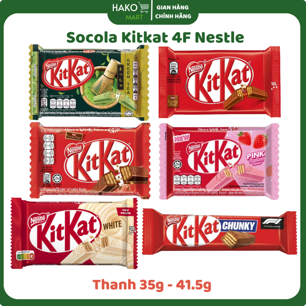 Bánh Socola KitKat Nestle Malaysia Nhiều Vị ( Socola, White, Dâu, Matcha ) Gói 35g-41,5g
