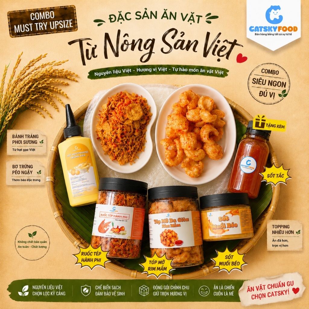 Must Try Upsize - Bánh tráng phơi sương Catsky Food đồ ăn vặt