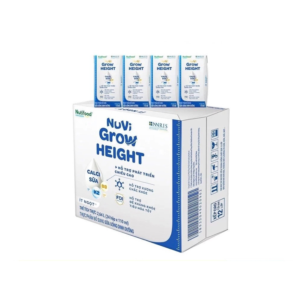 Thùng 24 hộp sữa dinh dưỡng Nuvi Grow Height ít đường 110ml