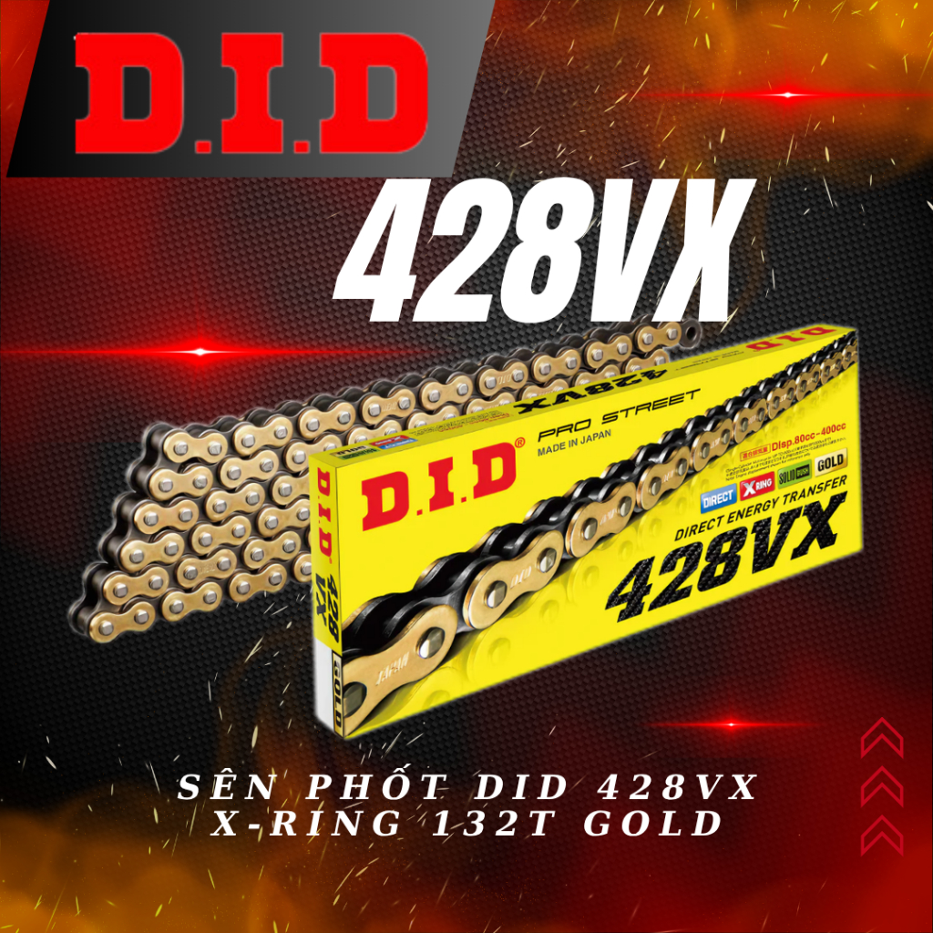 Sên phốt cao su DID 428VX Xring Vàng 132T chính hãng.
