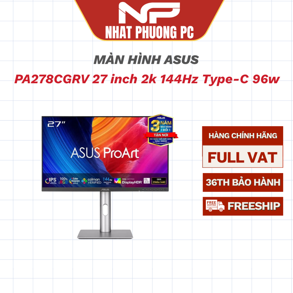 Màn hình Asus Proart PA278CGRV 27 inch 2k 144Hz Type-C 96w