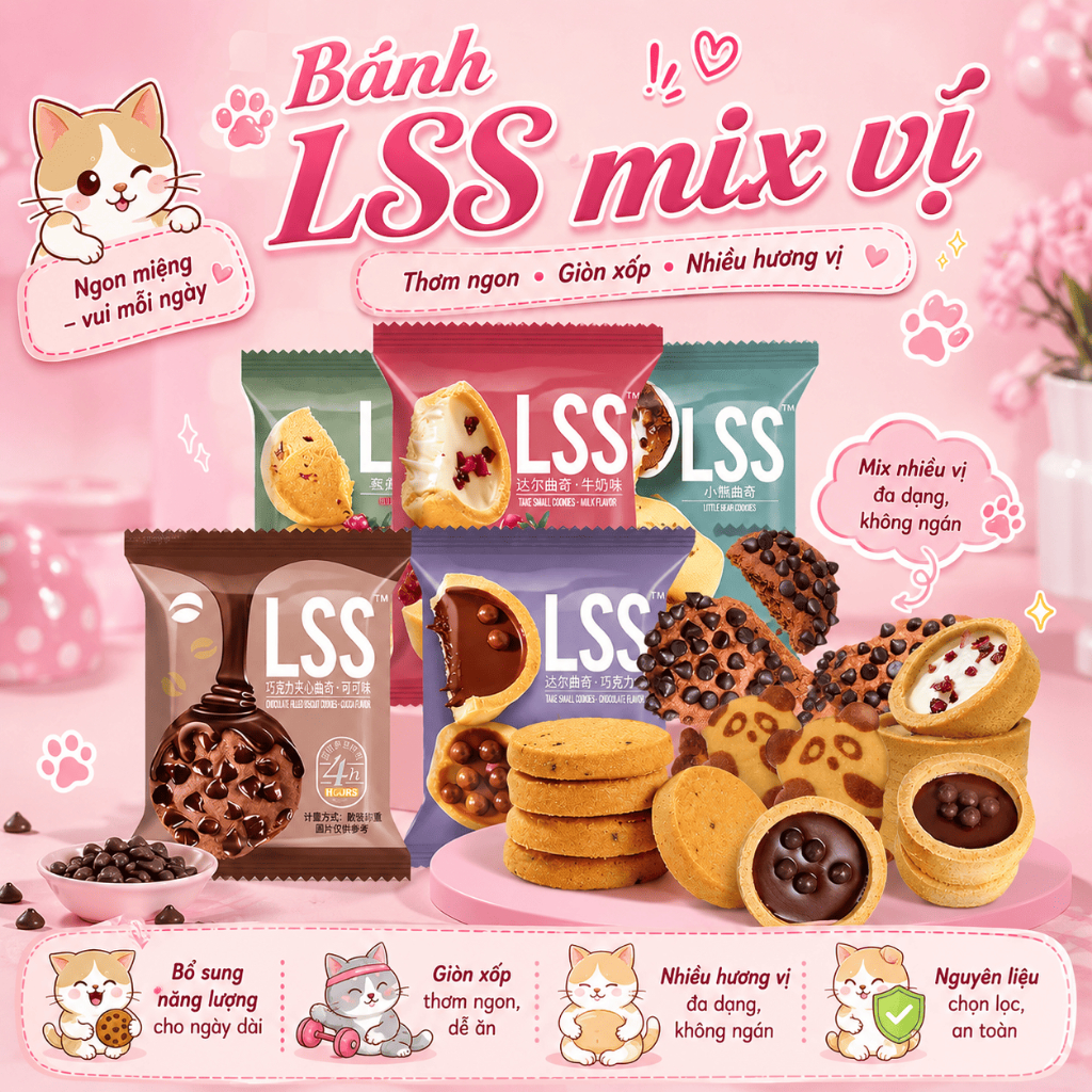 (lẻ 3c bánh )Bánh LSS Mix Vị Nội Địa Trung Quốc Giòn Xốp Bánh Quy Kem Ăn Vặt Hot Trend, Bánh LSS mix