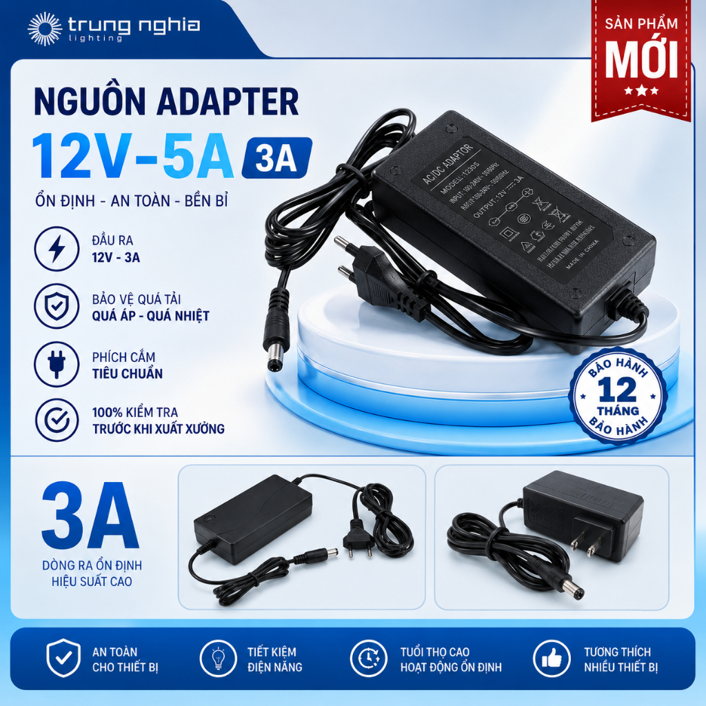 Nguồn Adapter NHỰA Đen 12V 3A---5A