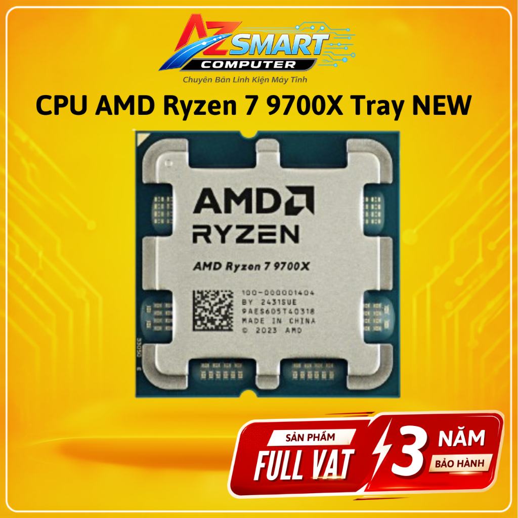 CPU AMD Ryzen 7 9700X Tray 8 Nhân 16 Luồng Bảo Hành  36 Tháng Full VAT AZsmart PC