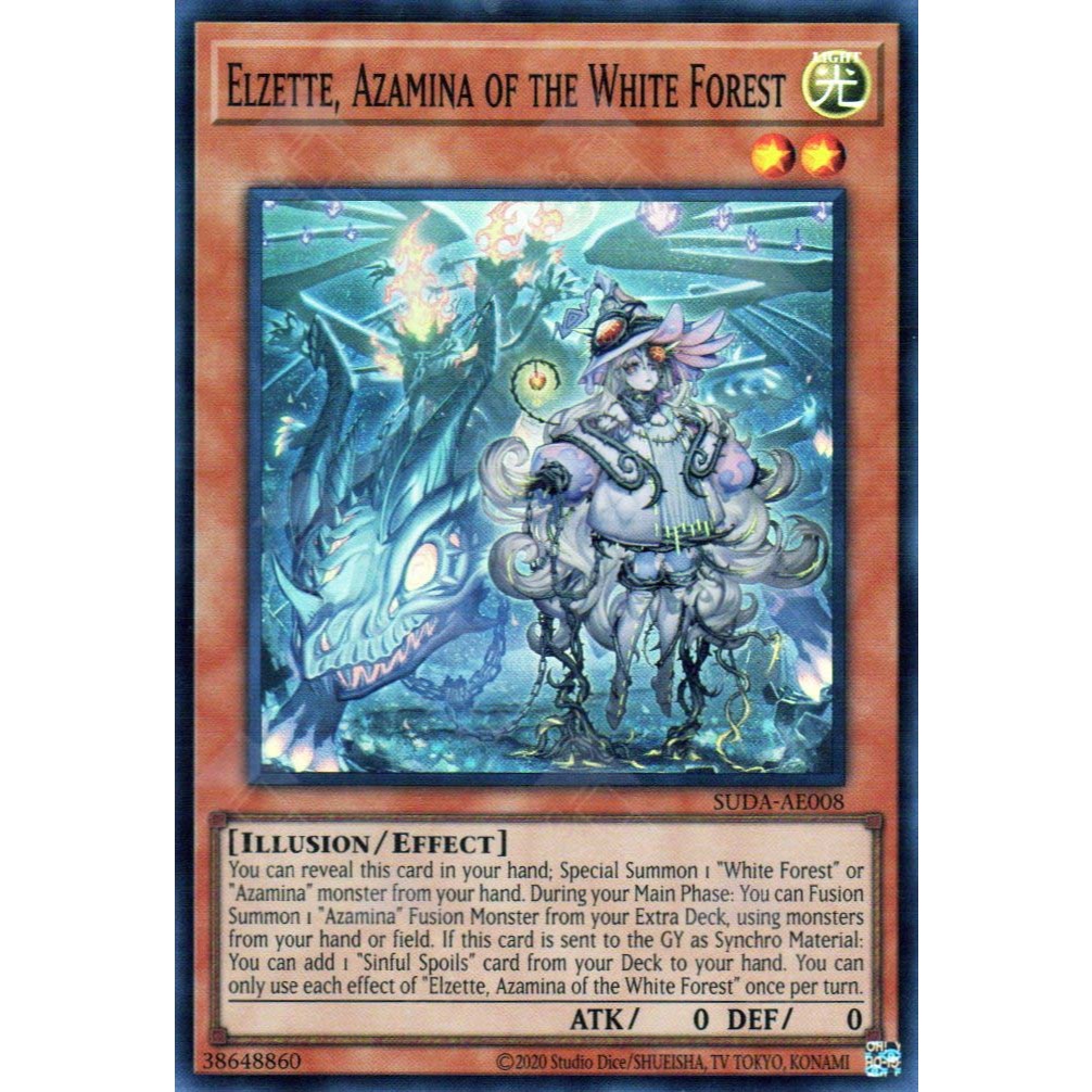 Thẻ bài Yugioh Tiếng Anh Chính Hãng Phiên Bản AE: Suda-AE008 Elzette, Azamina of the White Forest (S