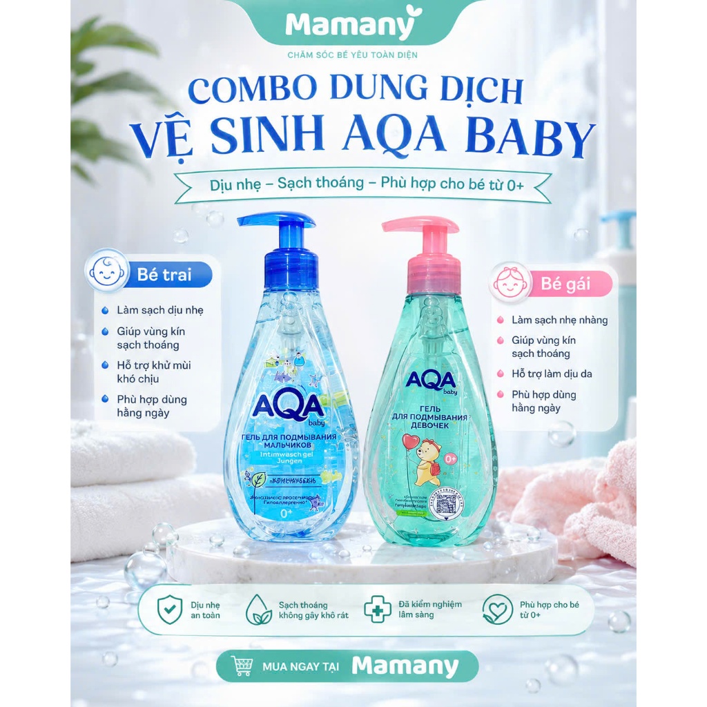DUNG DỊCH VỆ SINH BÉ GÁI - BÉ TRAI AQA BABY (250ml)