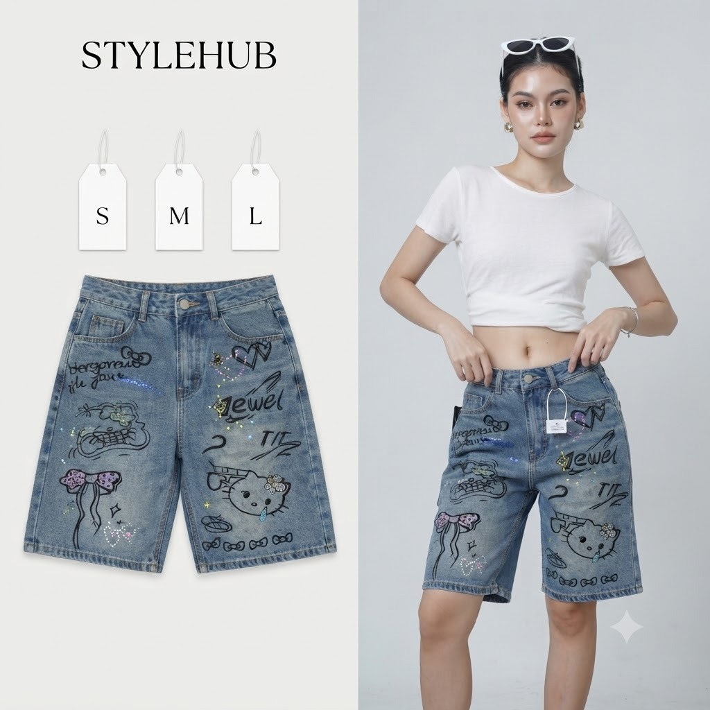 Quần Jean Short Họa Tiết Streetwear F628