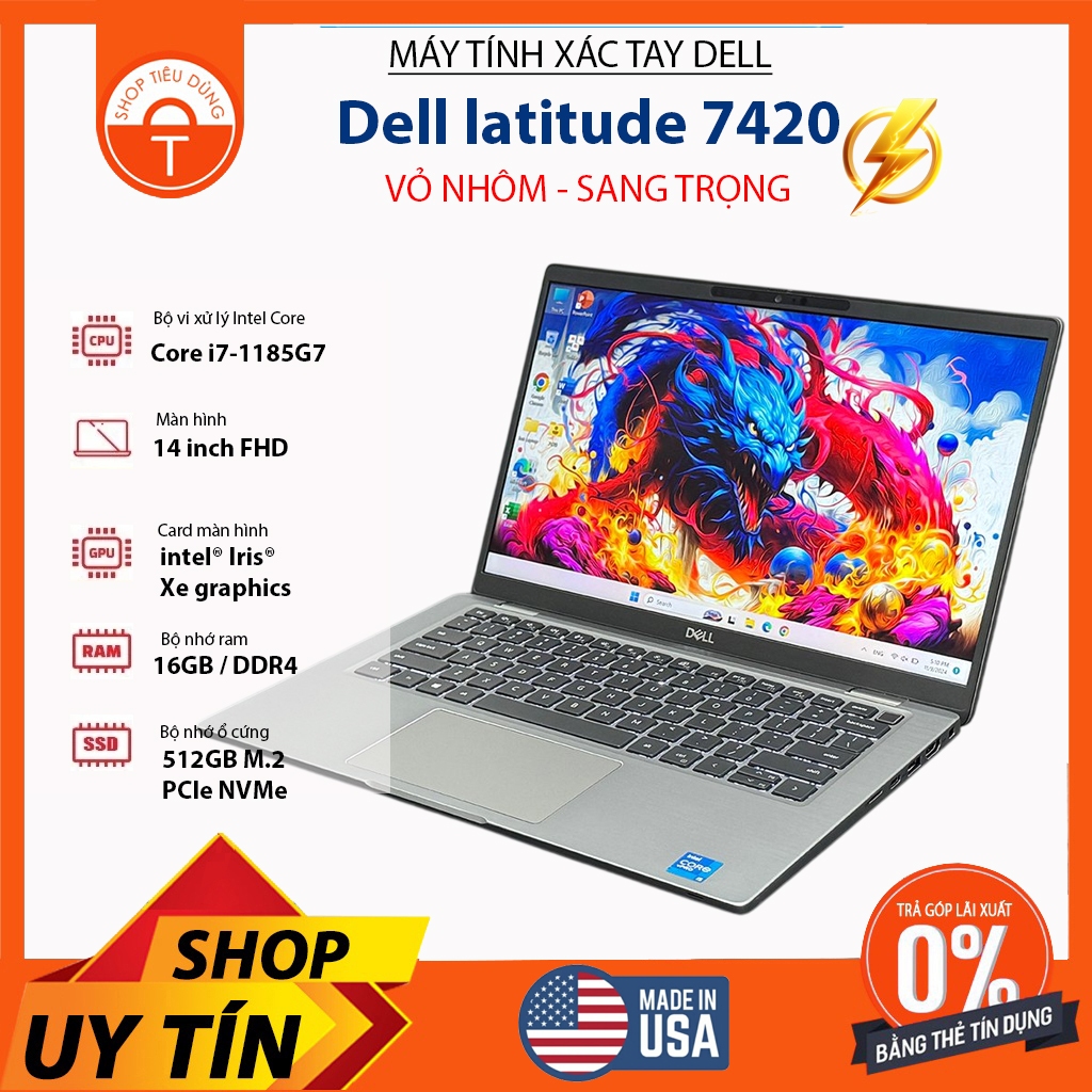 Dell Latitude 7420, Core i7-1185G7, RAM 16GB , Ổ NVME 256GB, Màn 14inch 4K Vỏ nhôm