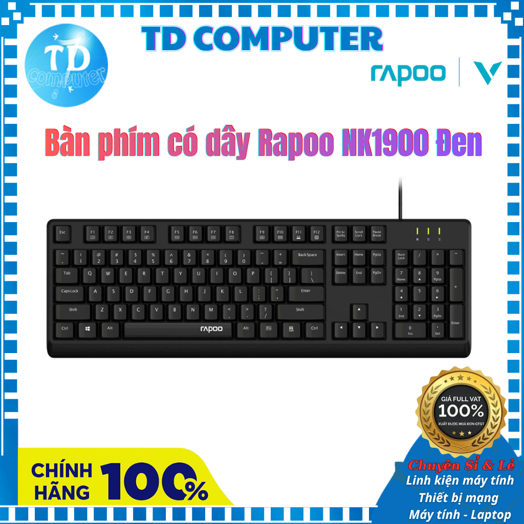 Bàn phím có dây Rapoo NK1900 (Đen) - Hàng chính hãng